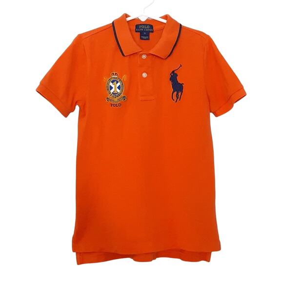 Polo Ralph Lauren Kids Big Pony Polo Shirt Rugby Embroidered Orange Boy 6 School - Picture 1 of 10